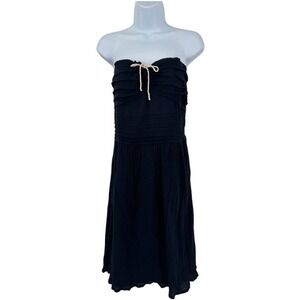 odille Anthropologie Navy Women's Strapless Ruffle Crinkled‎ Dress Size 6